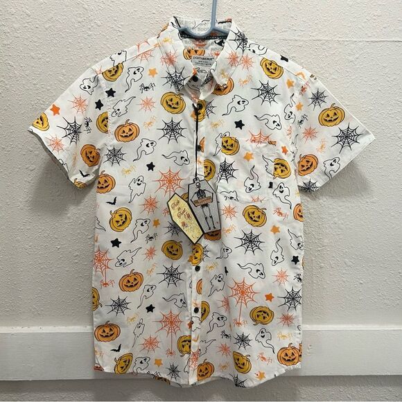 EIGHTHAVENUE Men's Halloween Short Sleeve Button Down Shirt NWT Small - Picture 1 of 6